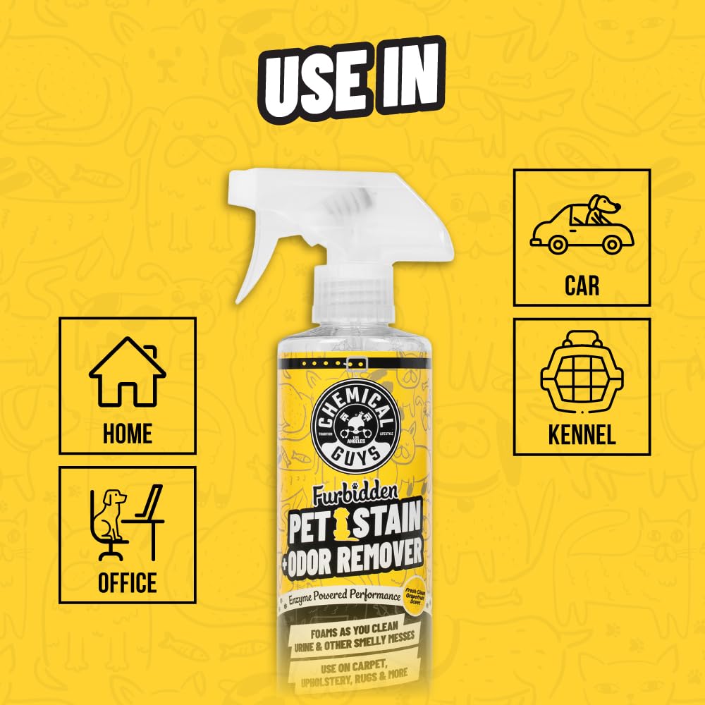 Chemical Guys Pet Mess Cleaning Kit, Furbidden Odor Eliminator 16 oz with Interior Detailing Brush Cleans, Pet Smells, Hair and Light Dirt for Cars Trucks SUVs Home Interiors and Upholstery Care - Image 5